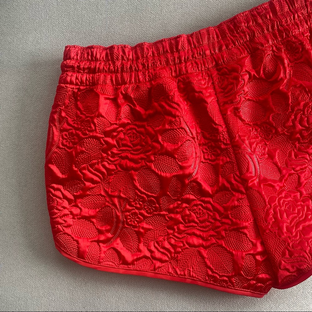 NWOT Adidas Orginals Satin Quilted Red Rose Trefoil Logo Shorts, Sz Small, Rare - Picture 6 of 14